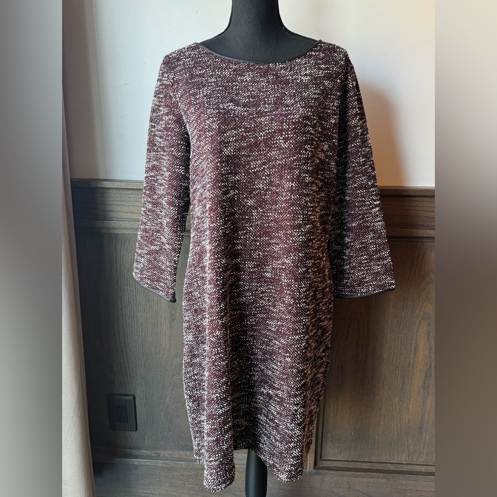 Ann Taylor Factory Marled Burgundy and Ivory Knit Dress Large